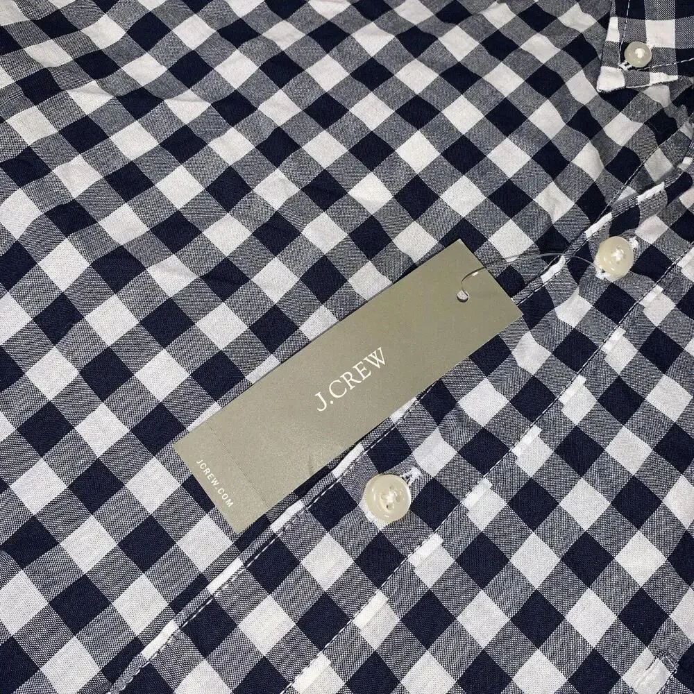 J Crew Shirt Mens XL‎ Navy Check Slim Stretch Secret Wash Organic Cotton NEW